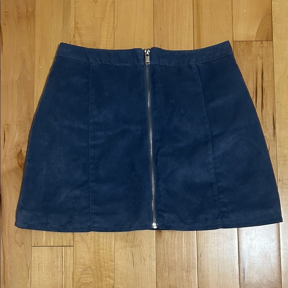 Powder Blue Zippered Women's Skirt Suede